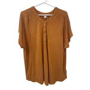 Old Navy Henley Top Size XXL Short Sleeve Linen Dolman Tobacco Brown Essential